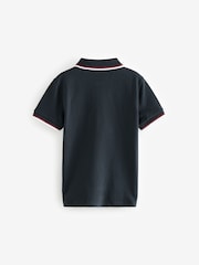 Navy/ Red 100% Cotton Quarter Zip Colourblock Short Sleeve Polo Shirt (3-16yrs) - Image 2 of 4