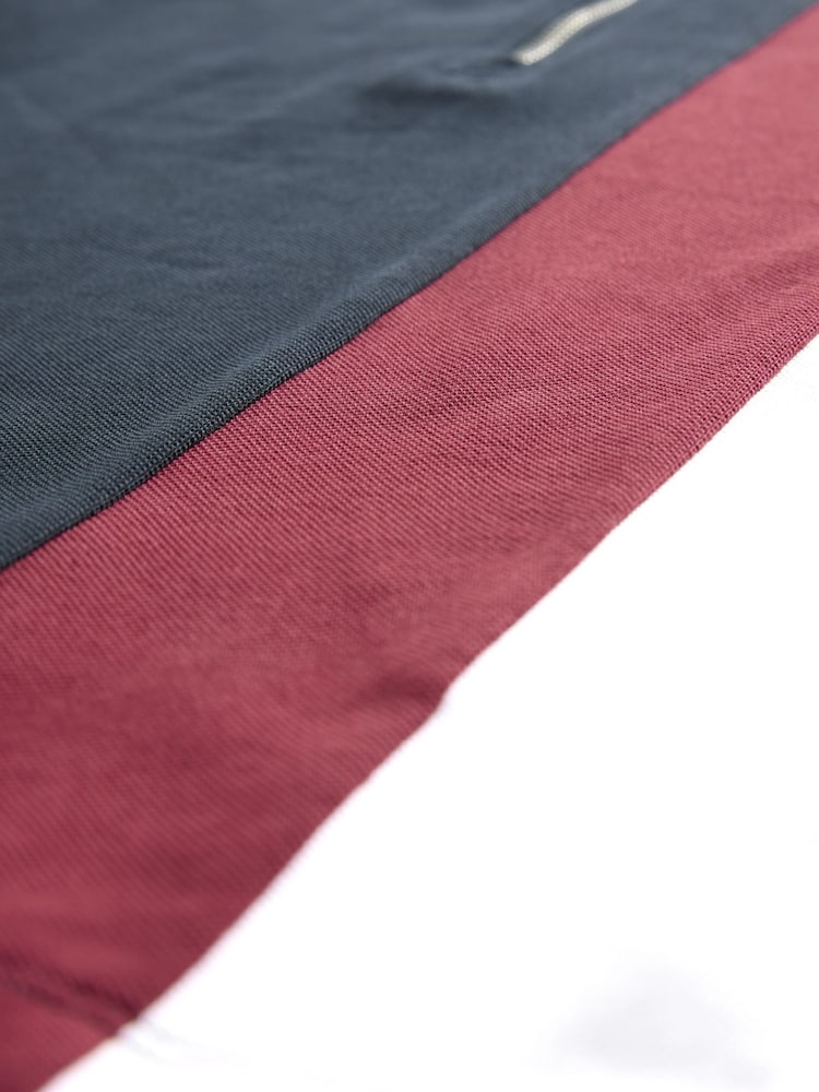 Navy/ Red 100% Cotton Quarter Zip Colourblock Short Sleeve Polo Shirt (3-16yrs) - Image 4 of 4