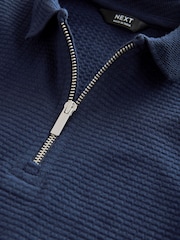Navy Textured Short Sleeve Quarter Zip 100% Cotton Polo Shirt (3-16yrs) - Image 3 of 4