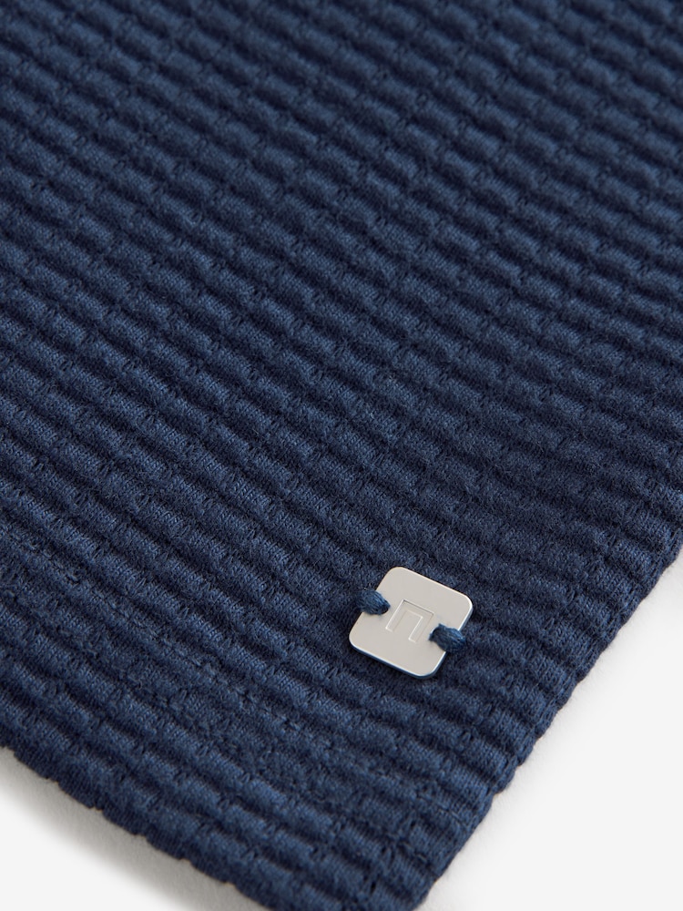 Navy Textured Short Sleeve Quarter Zip 100% Cotton Polo Shirt (3-16yrs) - Image 4 of 4