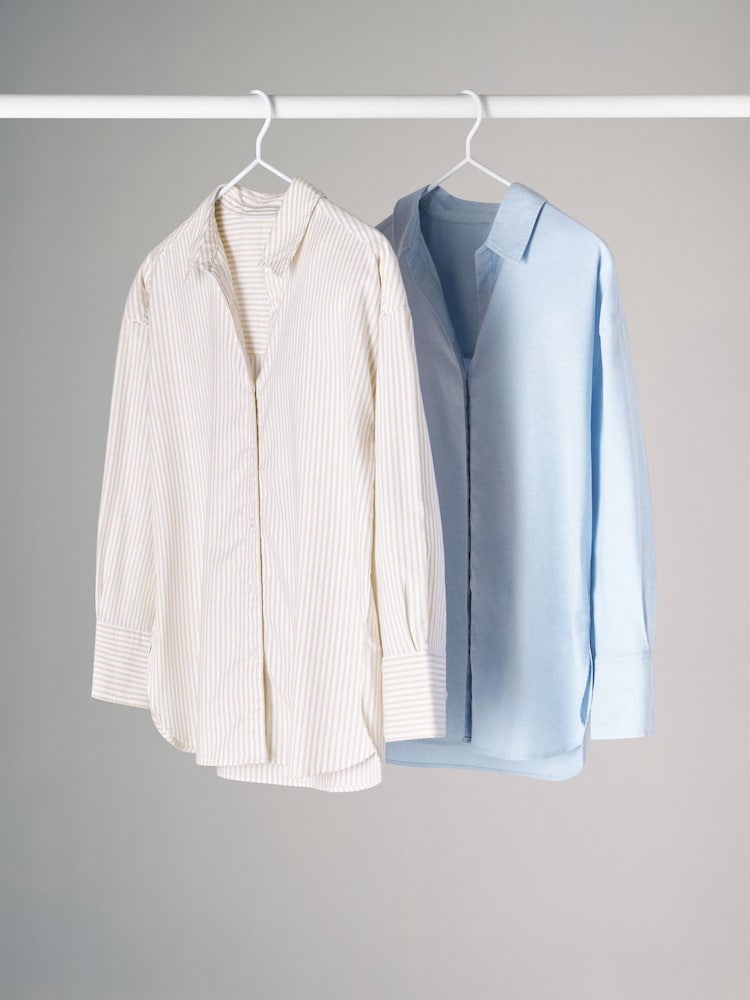 The Set Blue/Nude Stripe 2 Pack Relaxed Oxford Shirts - Image 2 of 11