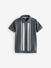 Grey 100% Cotton Quarter Zip Colourblock Short Sleeve Polo Shirt (3-16yrs) - Image 1 of 4