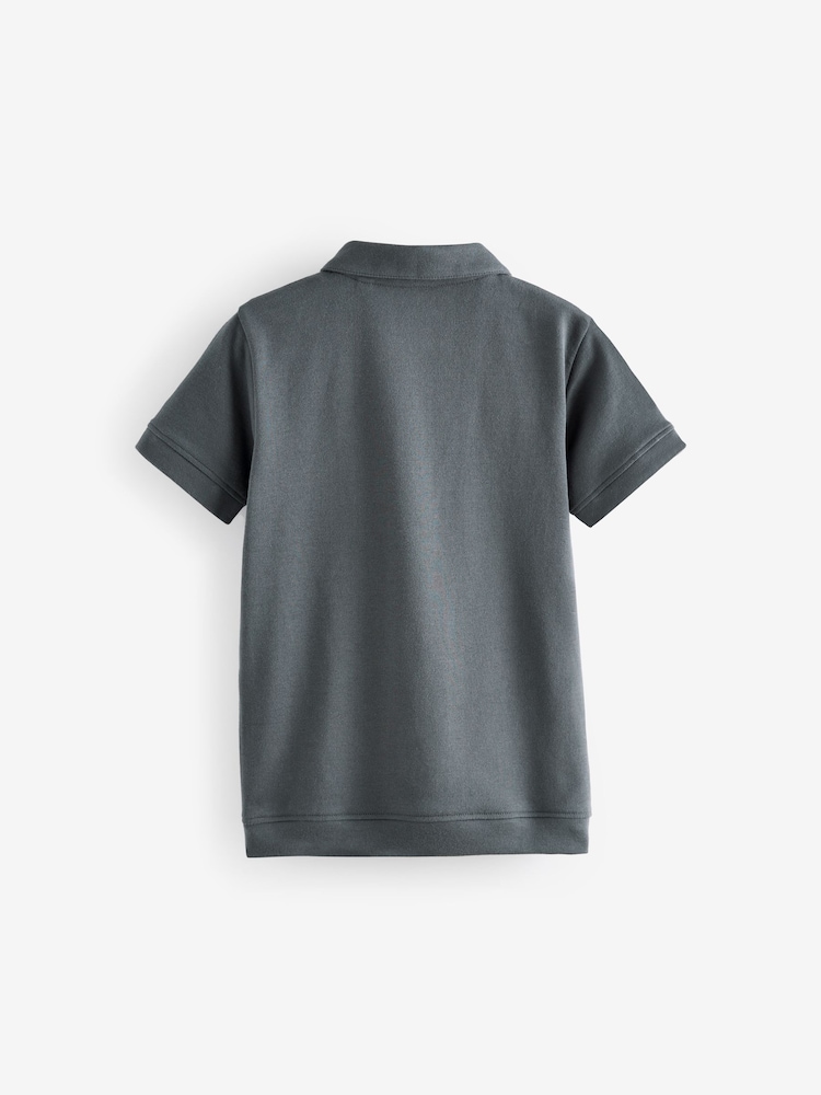 Grey 100% Cotton Quarter Zip Colourblock Short Sleeve Polo Shirt (3-16yrs) - Image 2 of 4
