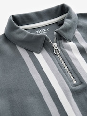 Grey 100% Cotton Quarter Zip Colourblock Short Sleeve Polo Shirt (3-16yrs) - Image 3 of 4