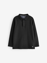 Black Long Sleeve 100% Cotton Polo Shirt (3-16yrs) - Image 1 of 3