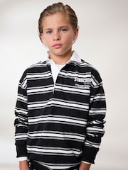 Black/ White Sub5cribe Long Sleeve Rugby 100% Cotton Polo Shirt (3-16yrs) - Image 1 of 6