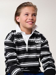 Black/ White Sub5cribe Long Sleeve Rugby 100% Cotton Polo Shirt (3-16yrs) - Image 2 of 6