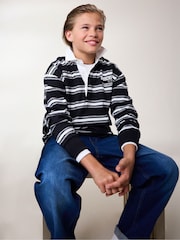 Black/ White Sub5cribe Long Sleeve Rugby 100% Cotton Polo Shirt (3-16yrs) - Image 3 of 6