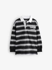 Black/ White Sub5cribe Long Sleeve Rugby 100% Cotton Polo Shirt (3-16yrs) - Image 4 of 6