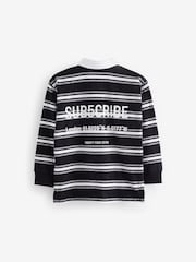 Black/ White Sub5cribe Long Sleeve Rugby 100% Cotton Polo Shirt (3-16yrs) - Image 5 of 6
