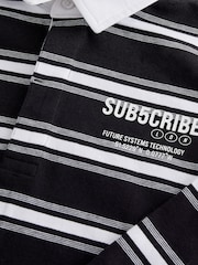 Black/ White Sub5cribe Long Sleeve Rugby 100% Cotton Polo Shirt (3-16yrs) - Image 6 of 6