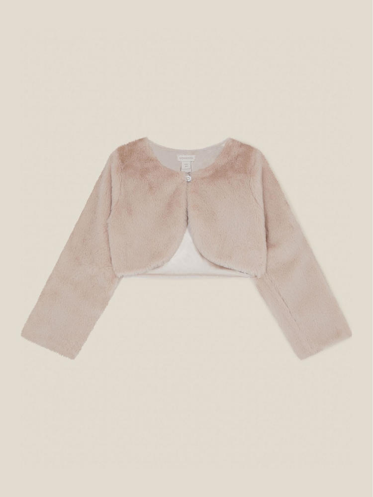 Monsoon Brown Lara Bow Faux Fur Cardigan - Image 1 of 3 Monsoon Brown Lara Bow Faux Fur Cardigan - Image 1 of 3