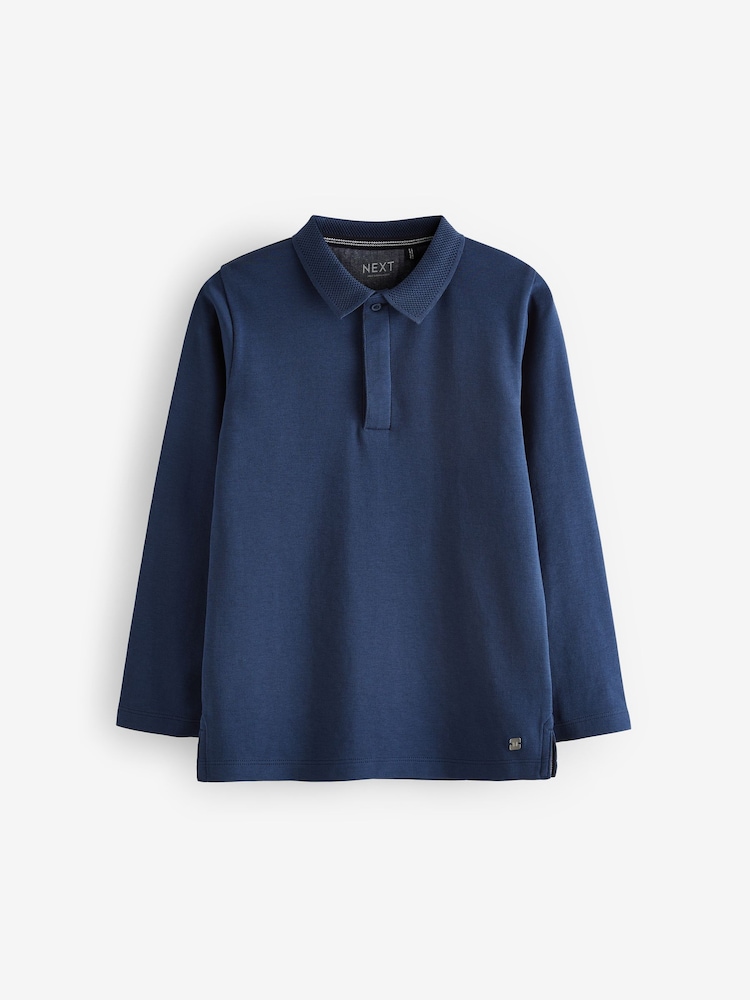 Blue Long Sleeve 100% Cotton Polo Shirt (3-16yrs) - Image 1 of 4