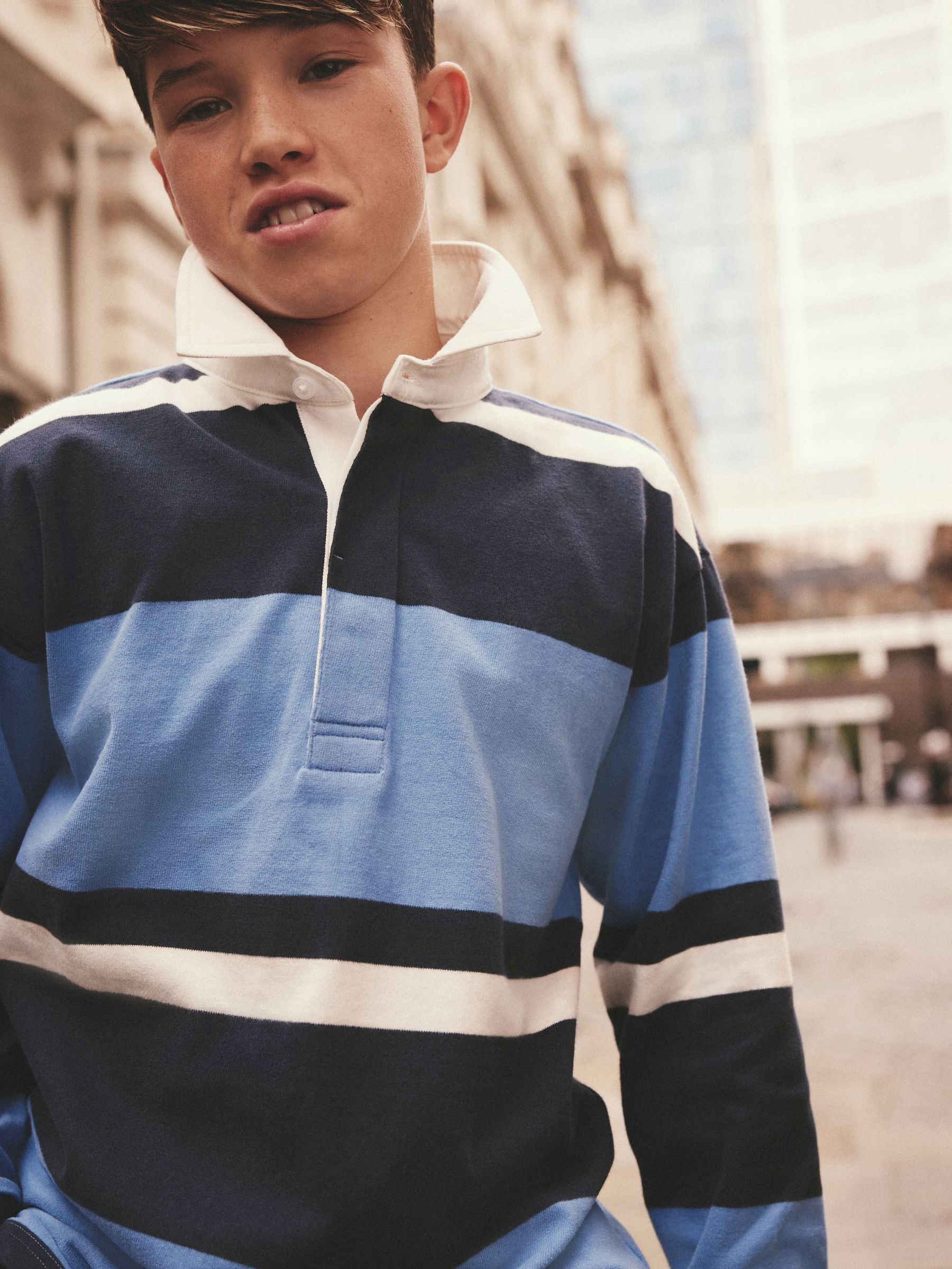 Buy Blue Long Sleeve Rugby 100% Cotton Polo Shirt (3-16yrs