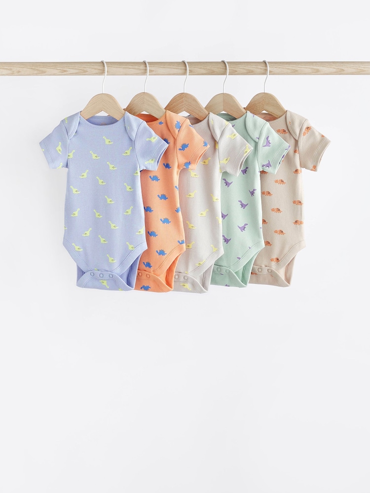 Bright Dinosaurs Baby Short Sleeve Bodysuit 5 Pack - Image 1 of 6