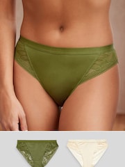 Green/Cream High Leg Microfibre & Lace Knickers 2 Pack - Image 1 of 12