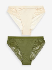 Green/Cream High Leg Microfibre & Lace Knickers 2 Pack - Image 2 of 12