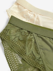 Green/Cream High Leg Microfibre & Lace Knickers 2 Pack - Image 5 of 12