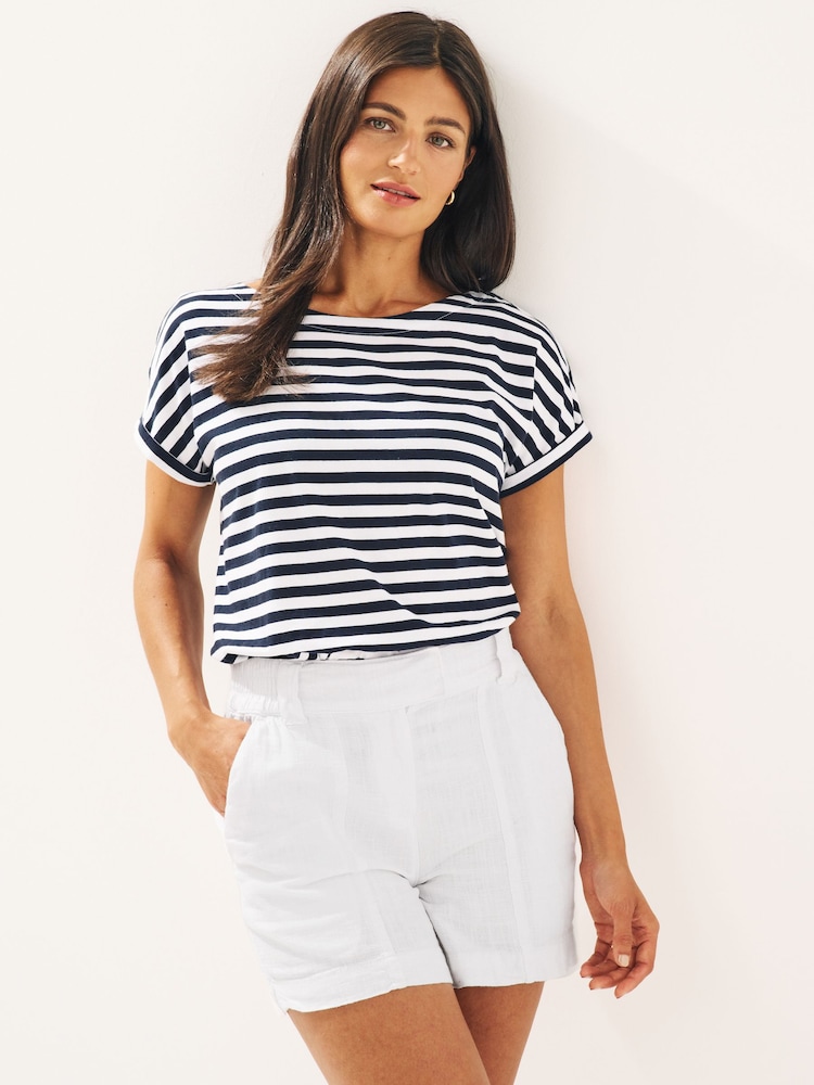 White/Stripe/Coral Pink 100% Cotton Cap Sleeve T-Shirts 3 Pack - Image 6 of 9