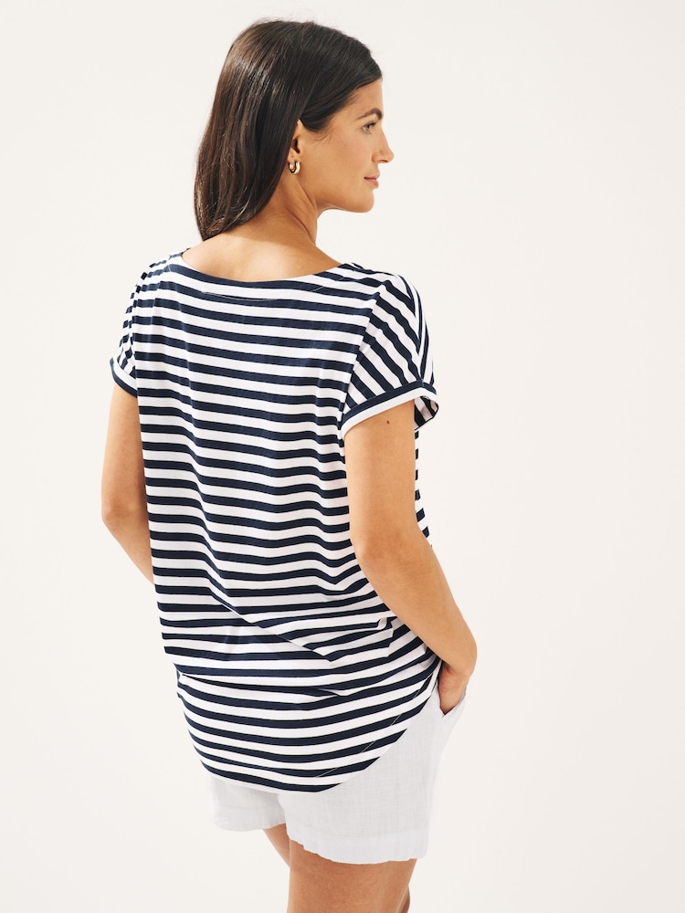 White/Stripe/Coral Pink 100% Cotton Cap Sleeve T-Shirts 3 Pack - Image 7 of 9