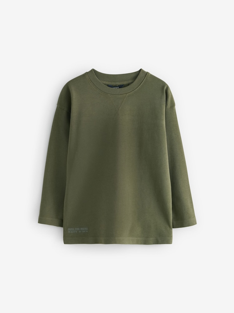Khaki Green Long Sleeve Heavyweight Washed T-Shirt (3-16yrs) - Image 1 of 4
