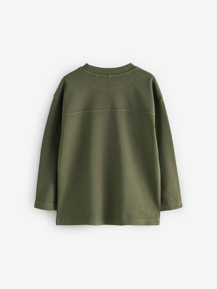 Khaki Green Long Sleeve Heavyweight Washed T-Shirt (3-16yrs) - Image 2 of 4 Khaki Green Long Sleeve Heavyweight Washed T-Shirt (3-16yrs) - Image 2 of 4