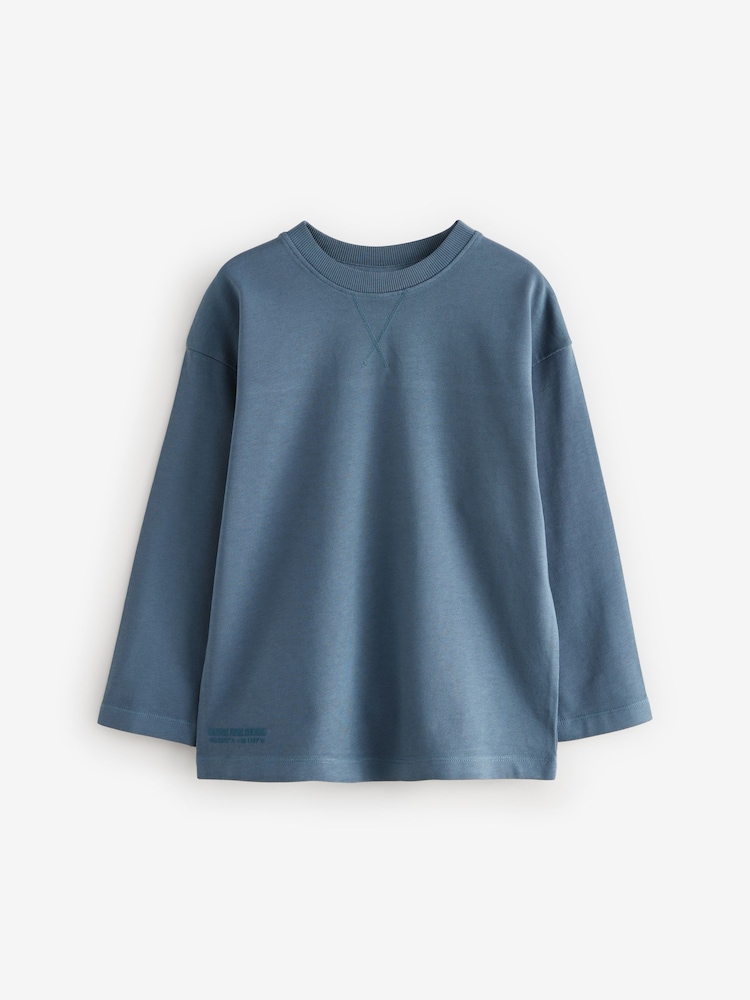Blue Long Sleeve Heavyweight Washed T-Shirt (3-16yrs) - Image 1 of 3