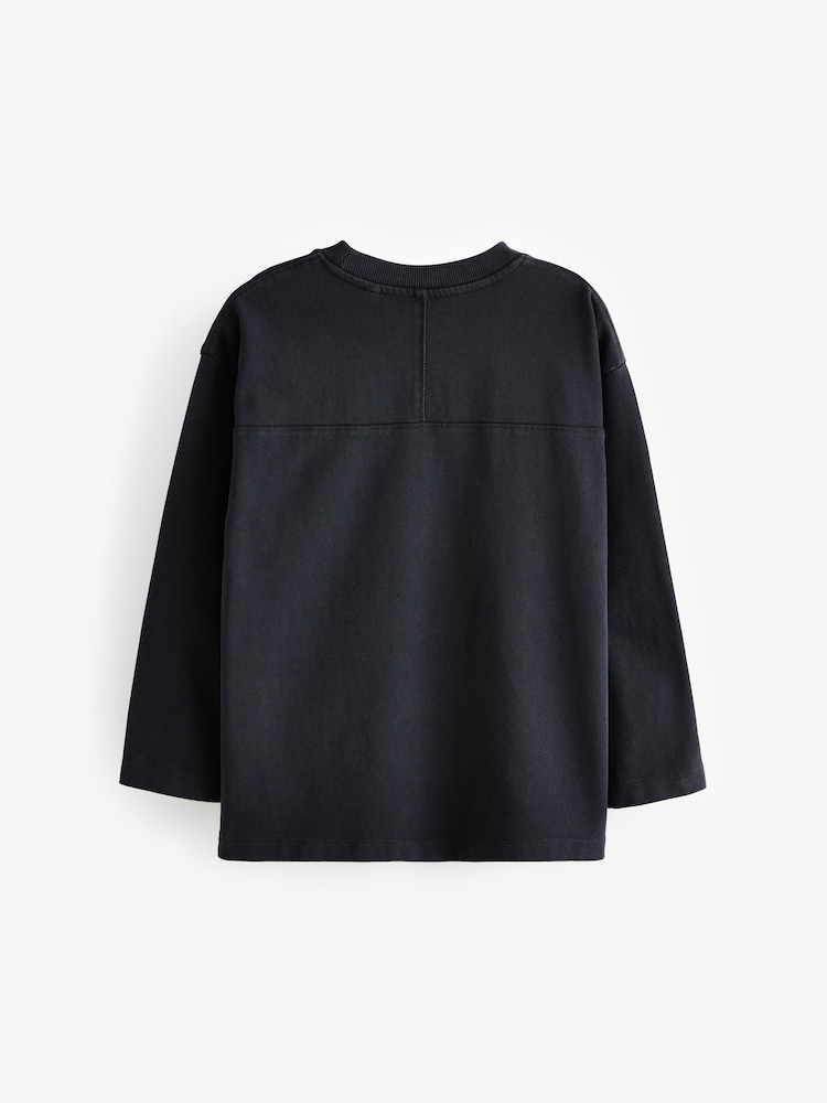 Black Long Sleeve Heavyweight Washed T-Shirt (3-16yrs) - Image 2 of 4
