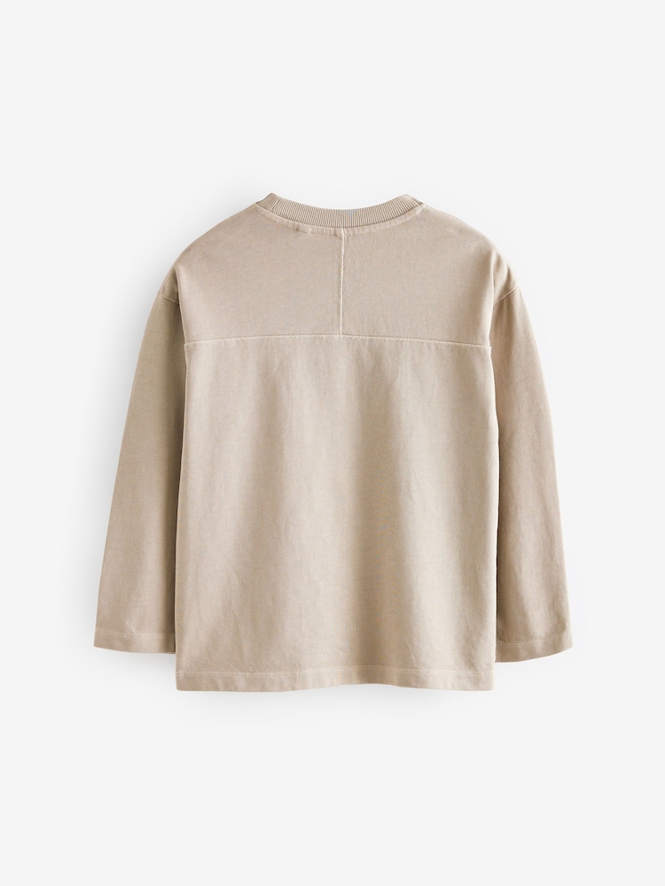 Natural Long Sleeve Heavyweight Washed T-Shirt (3-16yrs) - Image 2 of 4