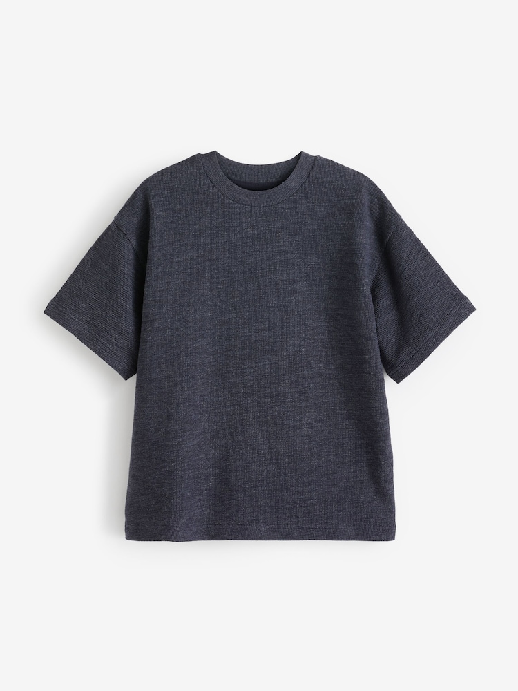 Navy Blue Oversized Fit Short Sleeve Textured T-Shirt (3-16yrs) - Image 1 of 3