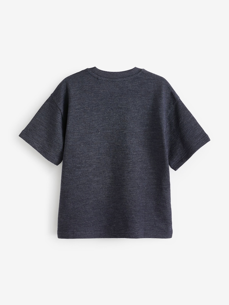 Navy Blue Oversized Fit Short Sleeve Textured T-Shirt (3-16yrs) - Image 2 of 3
