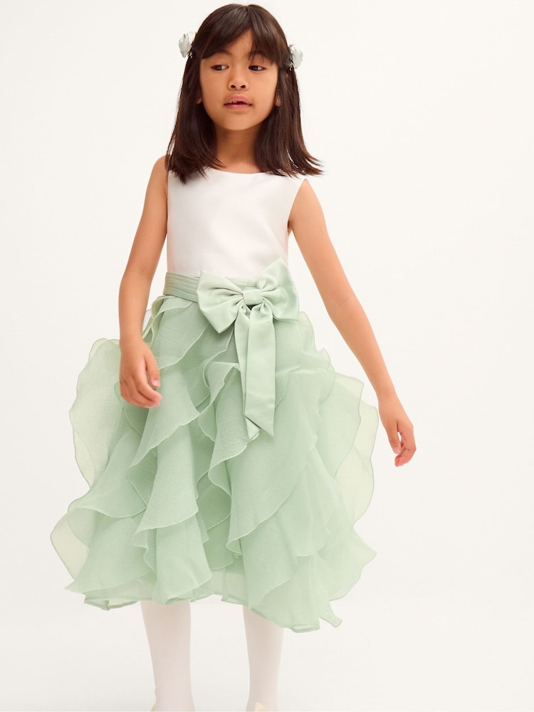 Salbeigrün - Monsoon – Cancan – Kleid mit Schleife und Rüschen, ärmellos - Bild 1 von 3