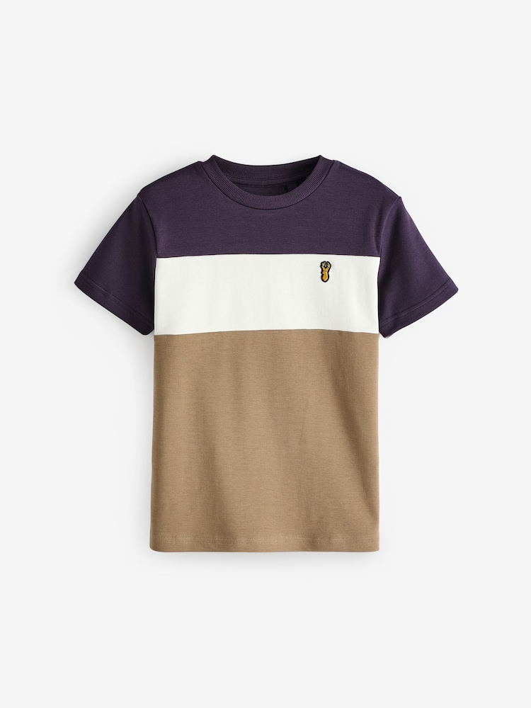 Purple/White Colourblock Short Sleeve 100% Cotton T-Shirt (3-16yrs) - Image 1 of 3