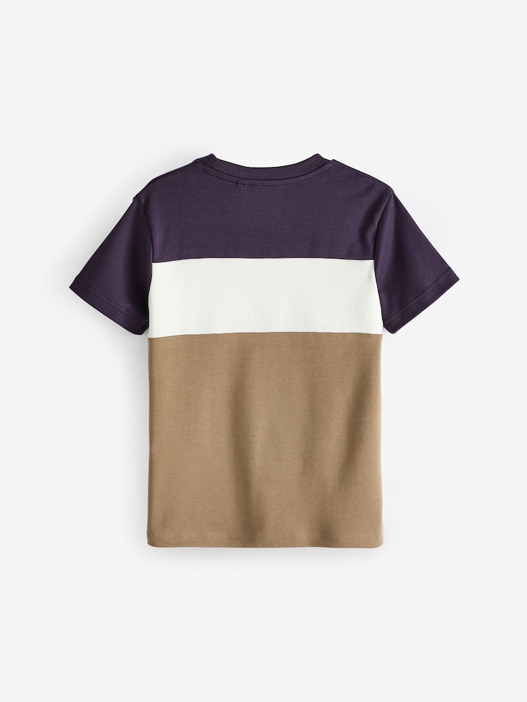 Purple/White Colourblock Short Sleeve 100% Cotton T-Shirt (3-16yrs) - Image 2 of 3 Purple/White Colourblock Short Sleeve 100% Cotton T-Shirt (3-16yrs) - Image 2 of 3