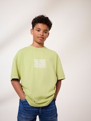 Lime Green Back Print Relaxed Fit 100% Cotton Washed Short Sleeve T-Shirt (3-16yrs) - Image 1 of 7