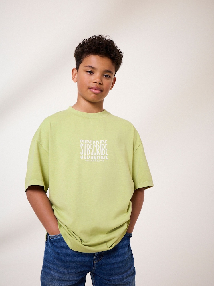 Lime Green Back Print Relaxed Fit 100% Cotton Washed Short Sleeve T-Shirt (3-16yrs) - Image 1 of 7