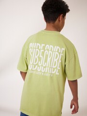 Lime Green Back Print Relaxed Fit 100% Cotton Washed Short Sleeve T-Shirt (3-16yrs) - Image 3 of 7