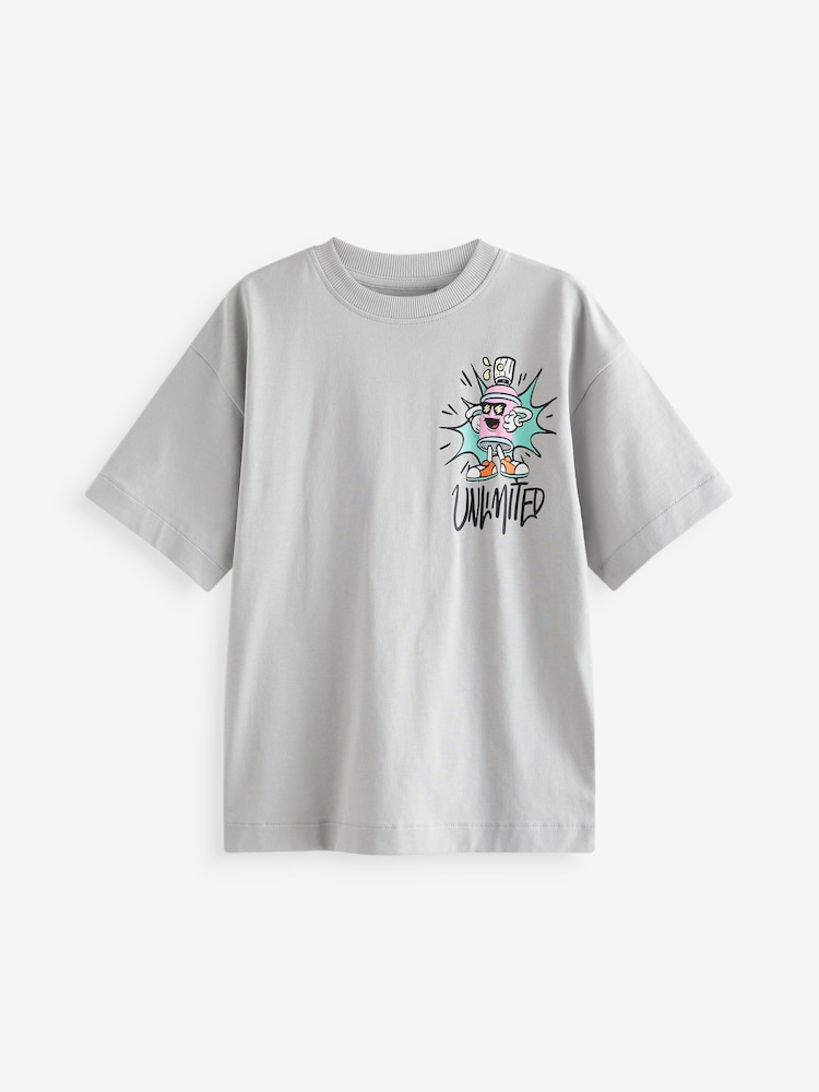 Grey Graffiti Back Print Relaxed Fit Short Sleeve Graphic Print T-Shirt (3-16yrs) - Image 1 of 3 Grey Graffiti Back Print Relaxed Fit Short Sleeve Graphic Print T-Shirt (3-16yrs) - Image 1 of 3