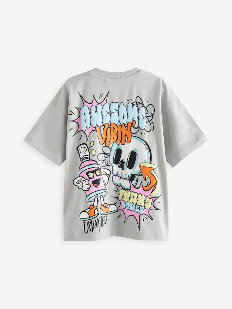 Grey Graffiti Back Print Relaxed Fit Short Sleeve Graphic Print T-Shirt (3-16yrs) - Image 2 of 3 Grey Graffiti Back Print Relaxed Fit Short Sleeve Graphic Print T-Shirt (3-16yrs) - Image 2 of 3