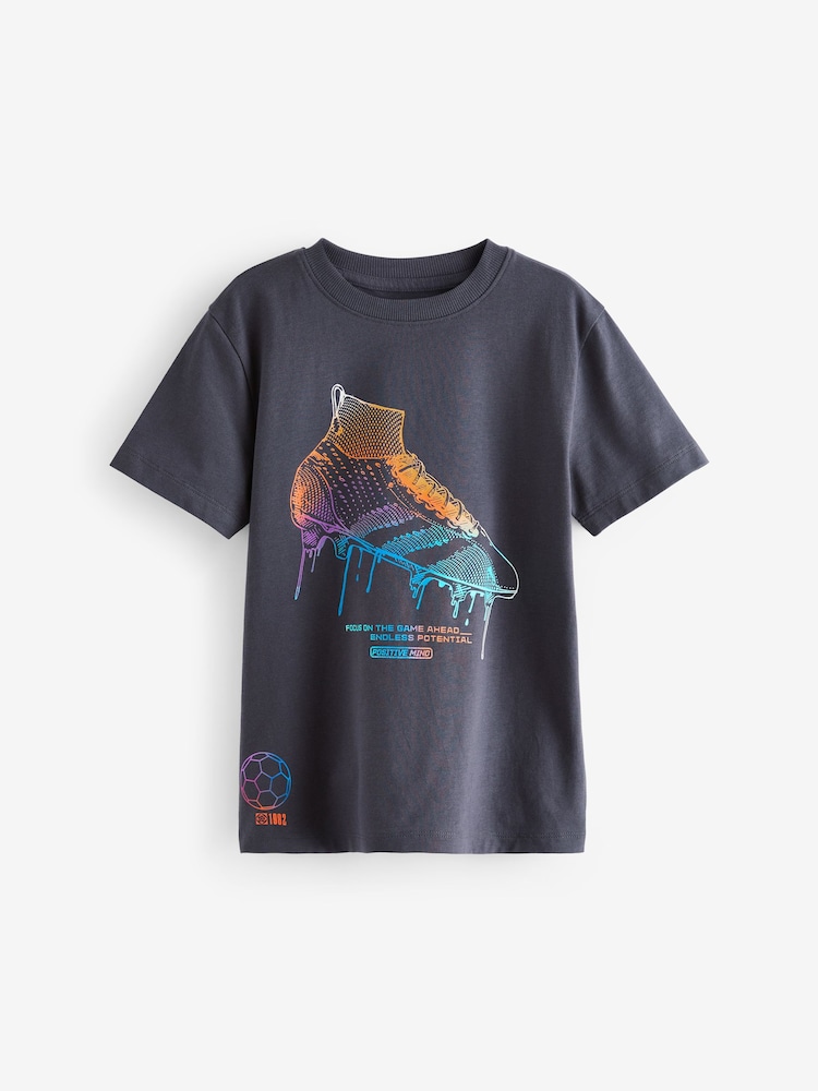 Grey Football Boot 100% Cotton Short Sleeve Graphic T-Shirt (3-16yrs) - Image 1 of 3 Grey Football Boot 100% Cotton Short Sleeve Graphic T-Shirt (3-16yrs) - Image 1 of 3