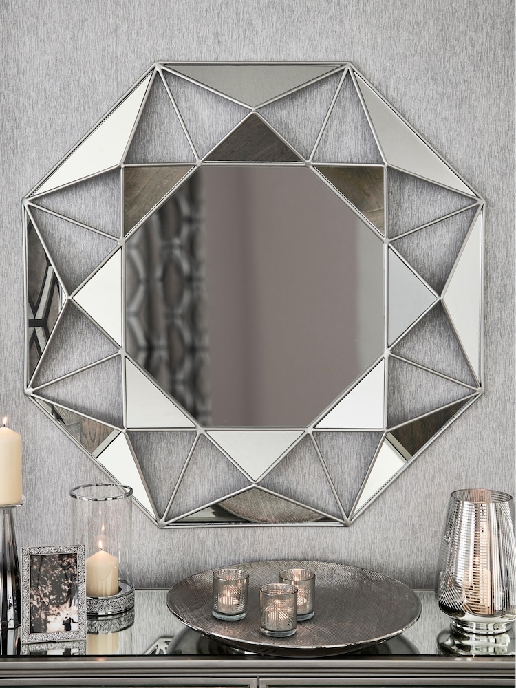 Silver Faceted Mirror - Image 1 of 5