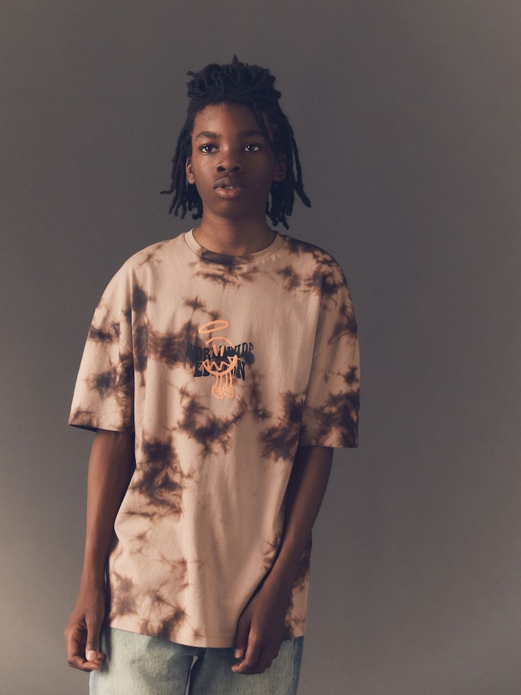 Brown Tie Dye Back Print Relaxed Fit Short Sleeve Graphic T-Shirt (3-16yrs) - Image 1 of 1