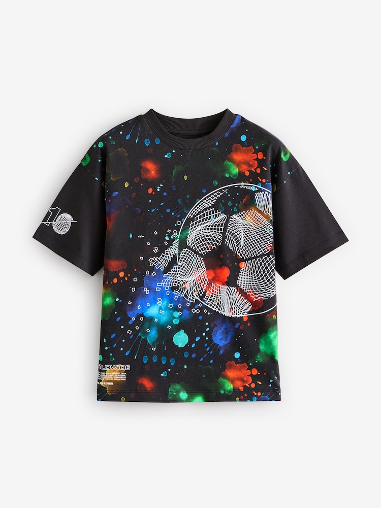Black Football Relaxed Fit Short Sleeve Graphic Print T-Shirt (3-16yrs) - Image 1 of 4