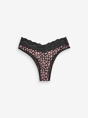 Black/Grey/Cream/Pink Printed Extra High Leg Cotton and Lace Knickers 4 Pack - Image 5 of 8