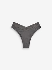 Black/Grey/Cream/Pink Printed Extra High Leg Cotton and Lace Knickers 4 Pack - Image 6 of 8