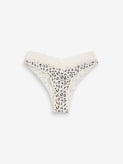 Black/Grey/Cream/Pink Printed Extra High Leg Cotton and Lace Knickers 4 Pack - Image 7 of 8