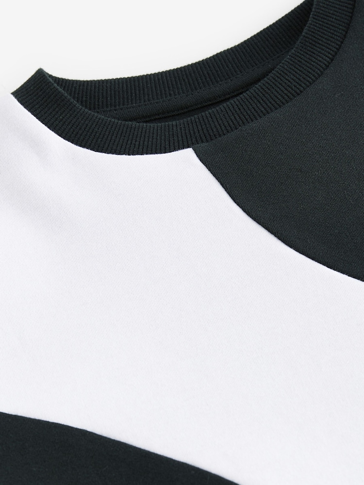Black/White Wave Colourblock Short Sleeve 100% Cotton T-Shirt (3-16yrs) - Image 3 of 3