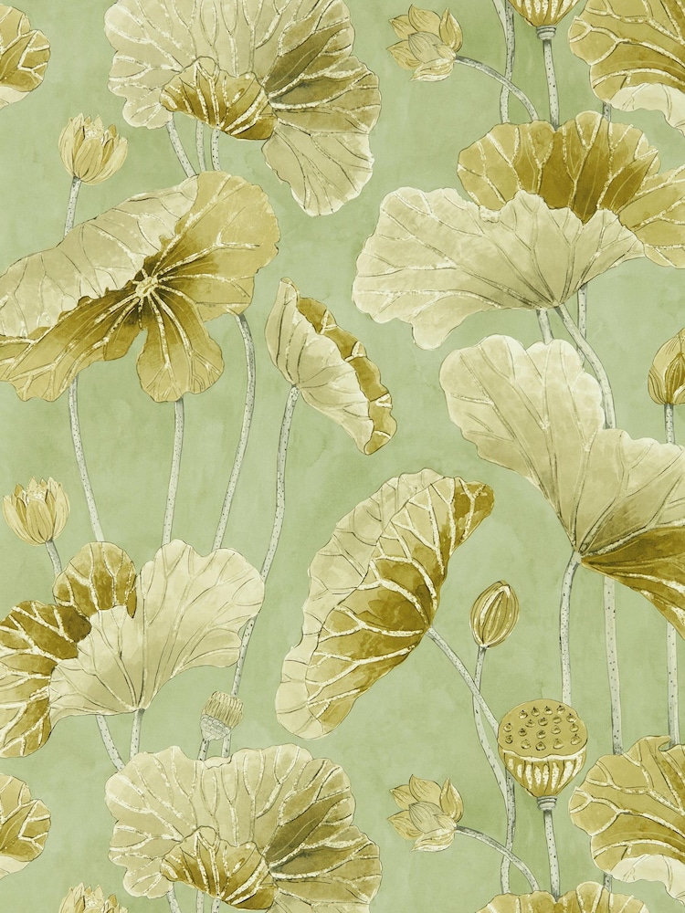 Sanderson Green Lotus Leaf 10.05M Wallpaper - Image 1 of 1