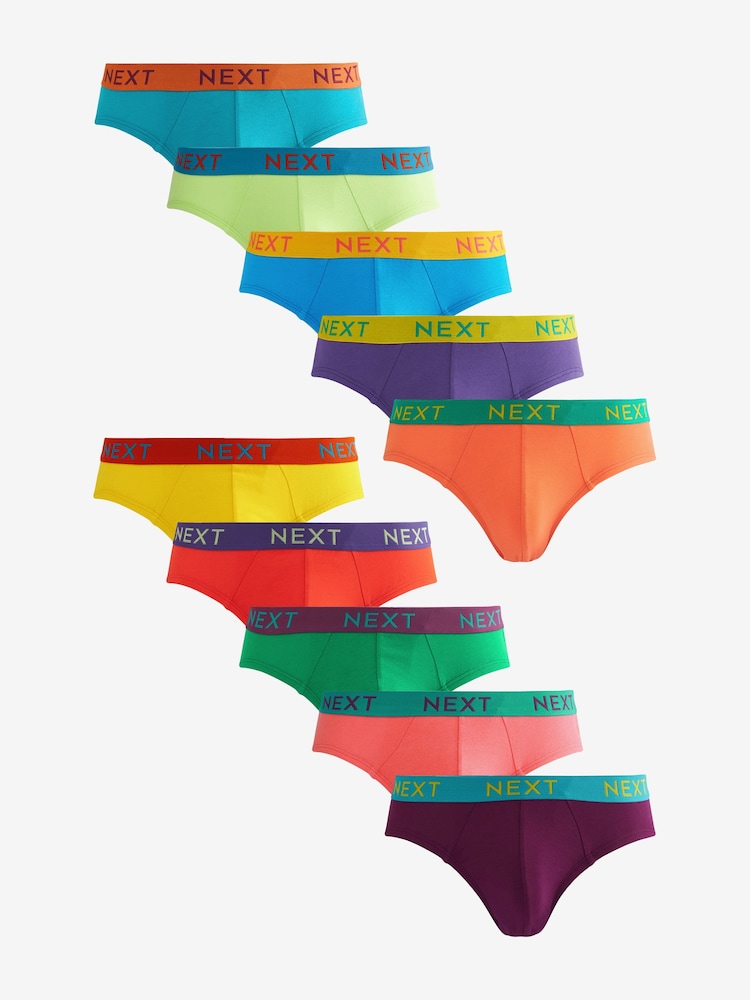 Bright Contrast Colour Waistband 10 pack Bright Waistband Briefs 8 Pack - Image 1 of 13 Bright Contrast Colour Waistband 10 pack Bright Waistband Briefs 8 Pack - Image 1 of 13