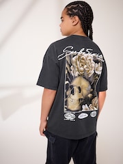 Grey Washed Relaxed Fit 100% Cotton Short Sleeve Subscribe Graphic T-Shirt (3-16yrs) - Image 1 of 9